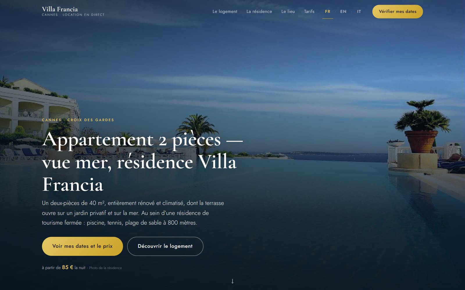 Page d'accueil du site Villa Francia